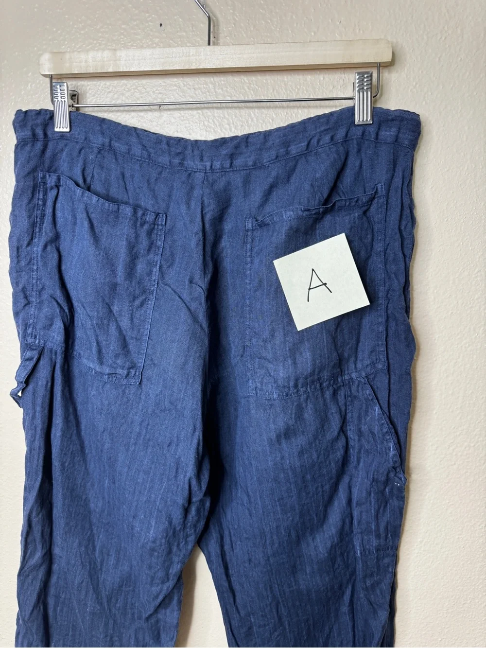 120% Lino Pants Women’s 48 Blue 100% Linen Crop Striped Relaxed Coastal Italian